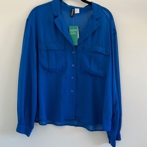 NWT H&M Cobalt Blue Sheer Button Down